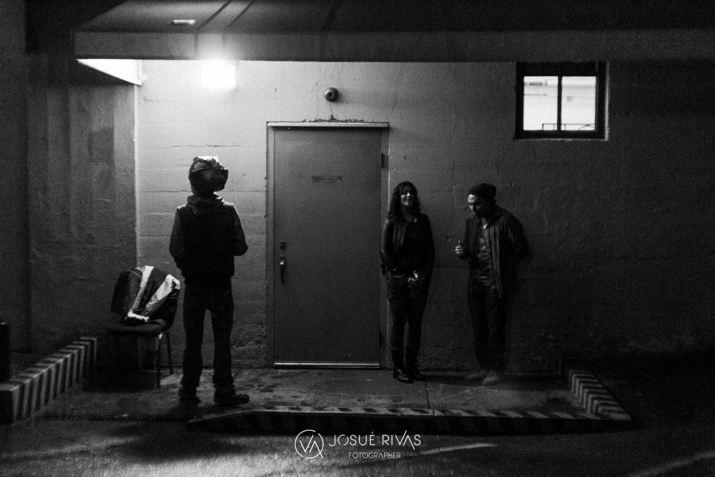 EN Young, Bethany Wimpfheimer, and Tony Ray step outside the venue for vocal warm up