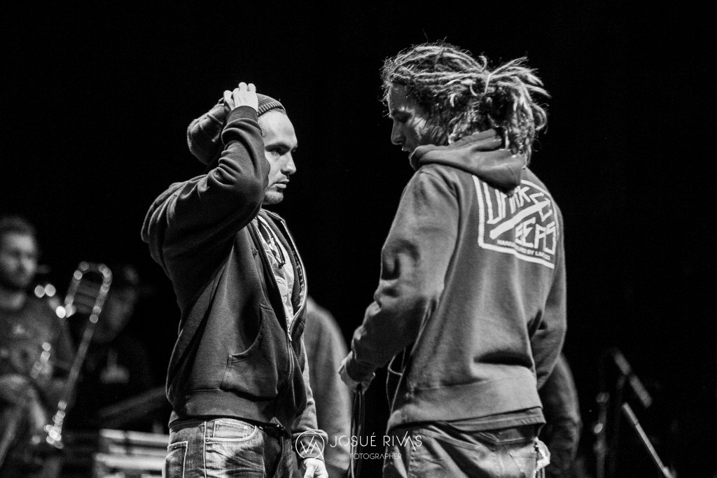 Tony Ray checks in with sound engineer Steve Sullivan before soundcheck